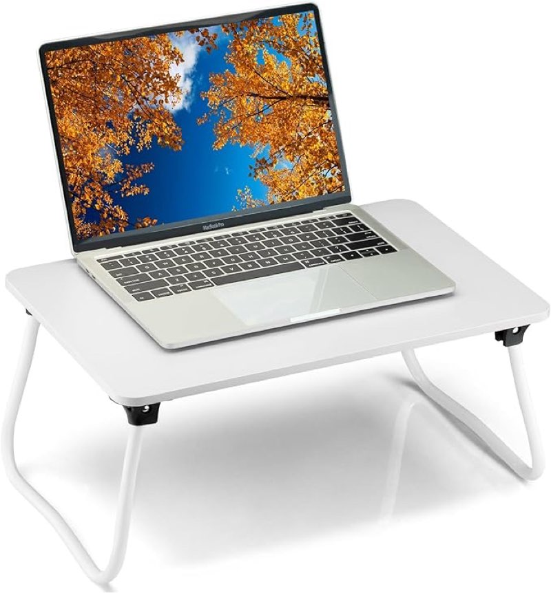 Portable Lap Desk Bed Desk Lap Table Bed Table, Laptop Stand Breakfast Serving Tray, Foldable & Lightweight Mini Table, Lap Tablet Desk for Sofa Couch Floor - White(The photo is similar to that of the products)