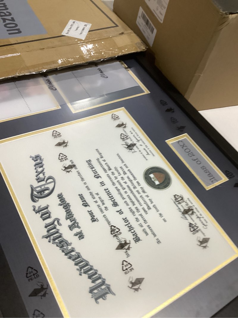 Condition photo showing Good Condition for graduationmall class of 2025 graduation shadow box frame for 8.5x11 diploma & 4x6 photo with graduation cap & tassel holder wood display case diploma + picture + cap + tassel 15x27-black mat