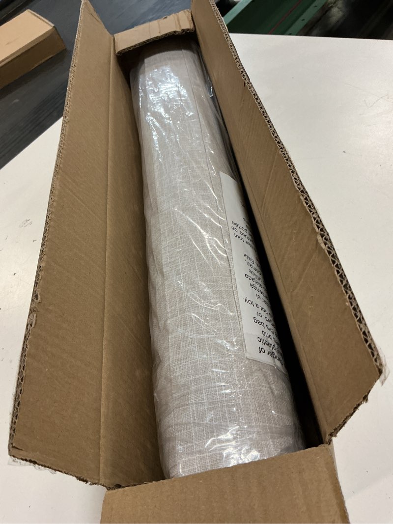 Condition photo showing Good Condition for 4-panel replacement fabric for sliding panel track blinds – 23" w x 96" l – fabric only – pre-attached hook & loop fasteners – trimmable, no bottom rail included, light filtering - light beige