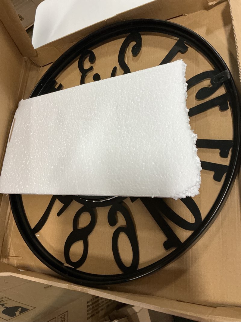 Condition photo showing As Is for 20 Inch Large Metal Wall Clock with Voice and Light Sensor Night Light, Glow in The Dark Non-Ticking Silent Battery Operated Decorative Oversized Wall Clock for Bedroom Living Room Decor 20inch (50cm) Dark Brown - Arabic Numbers