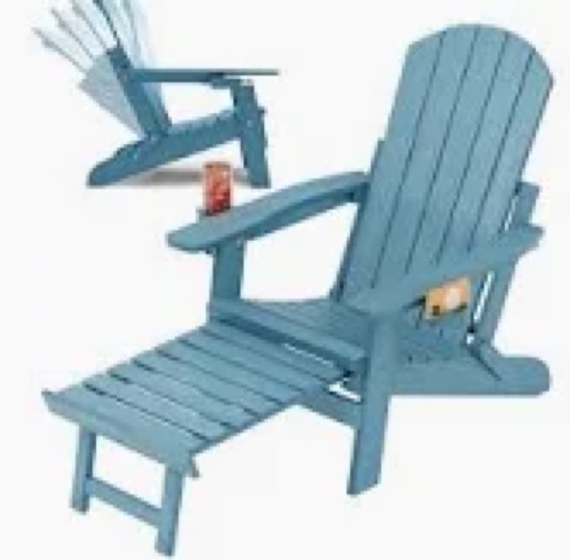 Outdoor Reclining HIPS Adirondack Chair With Footrest Color: Blue