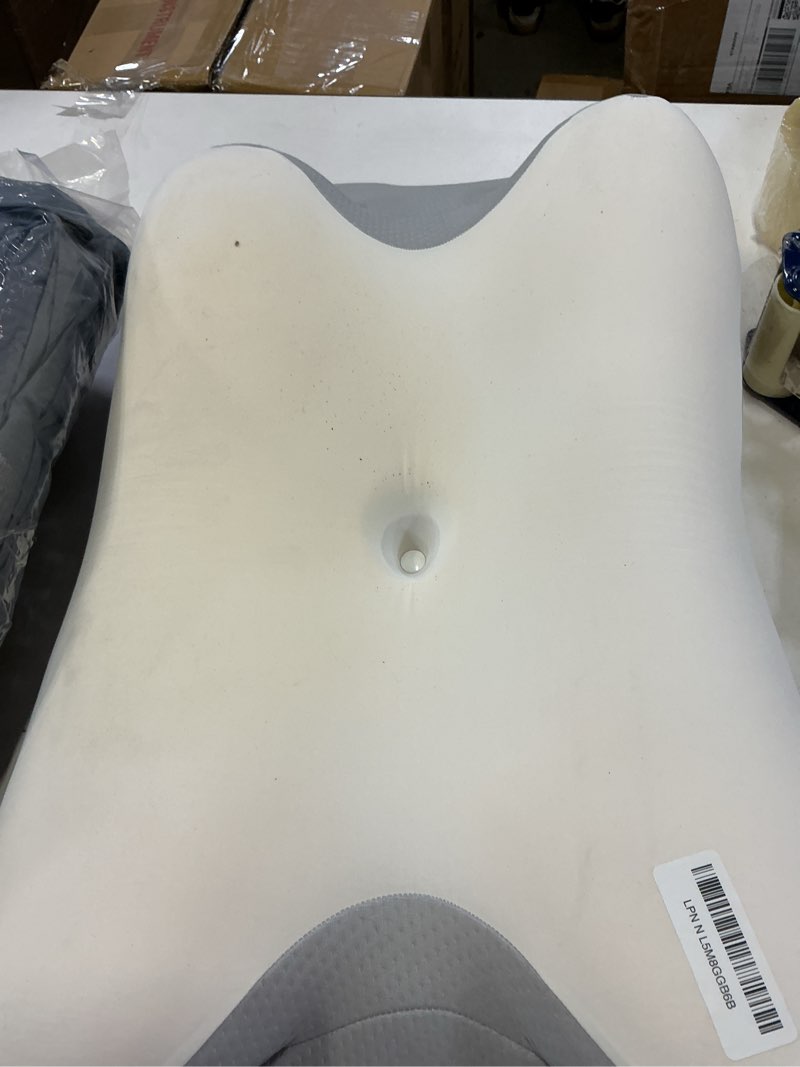 Condition photo showing As Is for Cervical Neck Pillow for Pain Relief - Ergonomic Side Sleeper Pillow for Neck Support, Contour Pillow for Bed Sleeping, Cooling Memory Foam Pillows Orthopedic Pillow for Back Stomach Sleepers White & Grey
