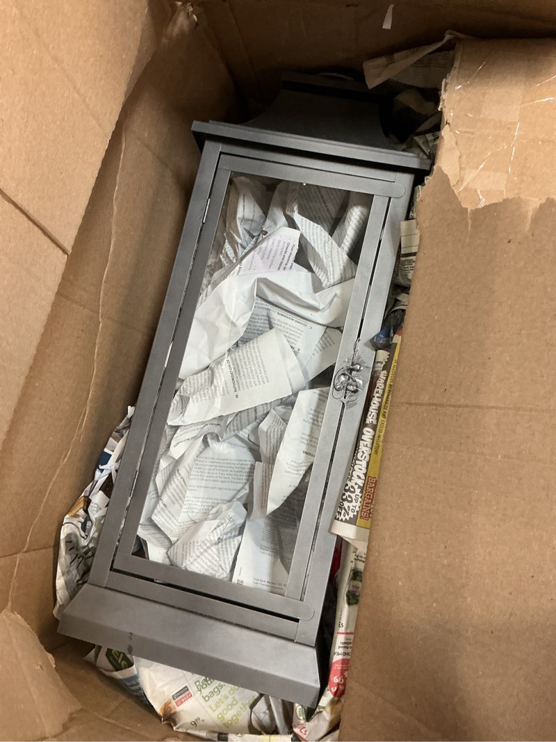 Condition photo showing As Is for 1,500-watt electric lantern infrared quartz space heater with remote control in bronze