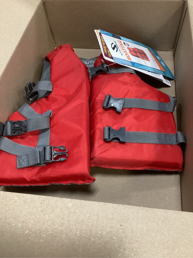 Condition photo showing Good Condition for stearns kids life vest, uscg approved type iii life jacket for children under 90lbs, youth pfd for boating, swimming, watersports, pool, beach, & more red 50-90lbs 50-90lbs