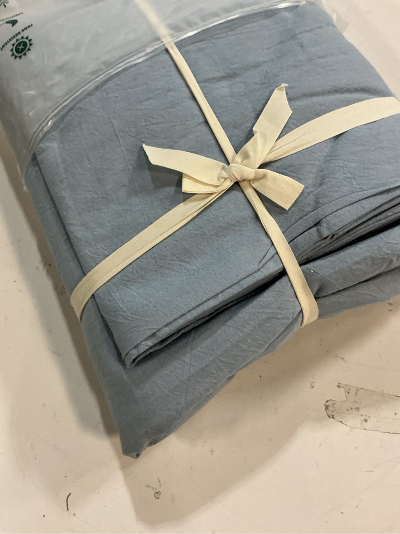 Condition photo showing Good Condition for bestouch duvet cover set 100% washed cotton linen feel super soft comfortable chic lightweight 3 pcs home bedding set cornflower blue king cornflower blue (no comforter) king (104" x 90")