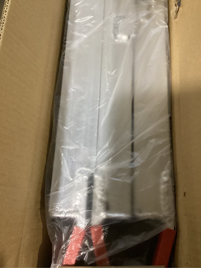 Condition photo showing Good Condition for tri fold aluminum loading ramp for pickup trucks, 75x50 in, 1500 lb capacity, portable heavy duty lawn mower ramp with non slip surface & straps for atv, utv, trailer 76x50 in