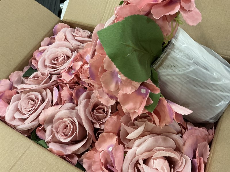 Condition photo showing Good Condition for flower table centerpieces - set of 6 floral arrangement artificial wedding hydrangeas floral arrangement with rustic metal vase for bridal tea party event decorations - deep pink deep pink set of 6 floral arrangement