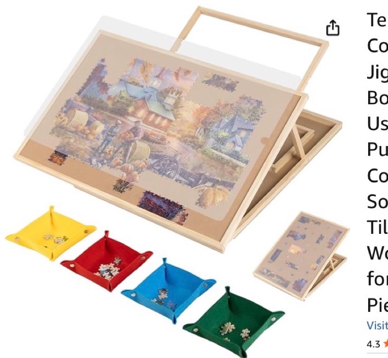 tektalk convertible jigsaw puzzle board, two-way use adjustable puzzle table with cover & 4 colored 