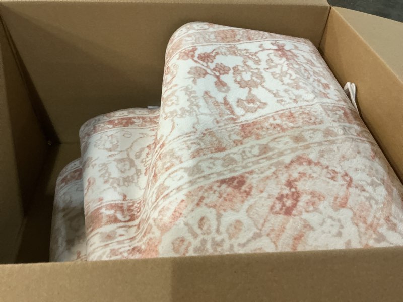 Condition photo showing Good Condition for Round Rug 8x8 Feet 8ft Washable Area Rug for Living Room Girl Bedroom,Boho Floral Print Blush Pink Circle Rugs 8' Round for Dining Room 8' (Round) Pink