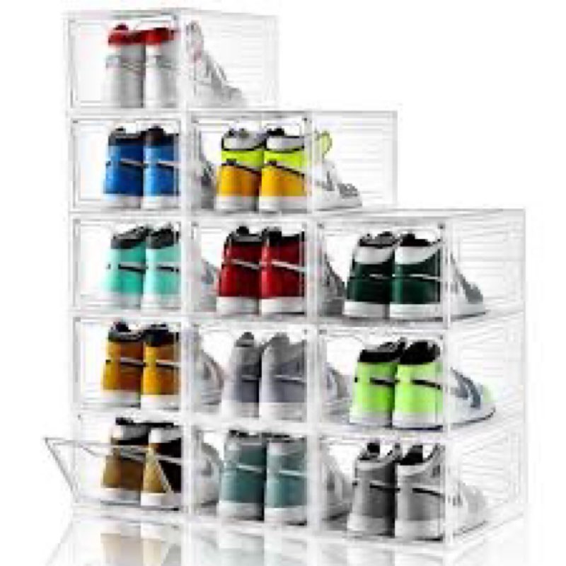 12 Pack Clear Shoe Storage Organizer with Magnetic Door,Stackable Plastic Shoe Boxes for Sneakers,Bo