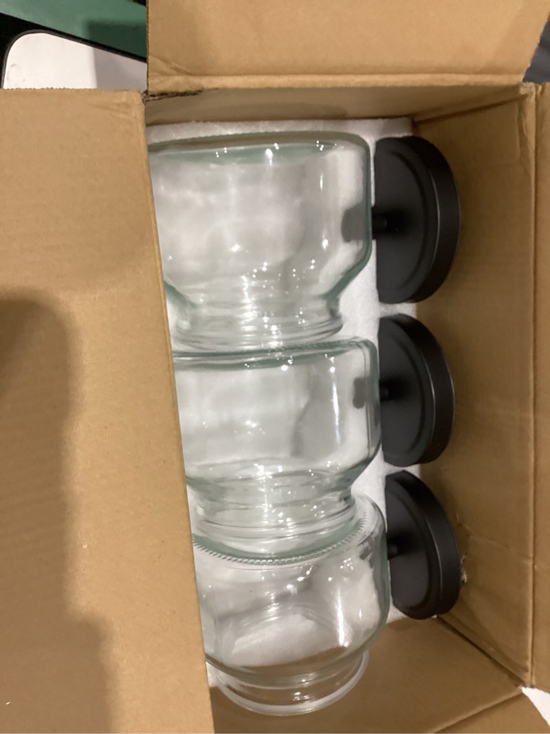 Condition photo showing As Is for avla 3 pack glass jars with metal lid, 58 oz clear round cookie candy jar, food storage container with black lid, empty canister set for kitchen counter, pasta, dog treat, snack