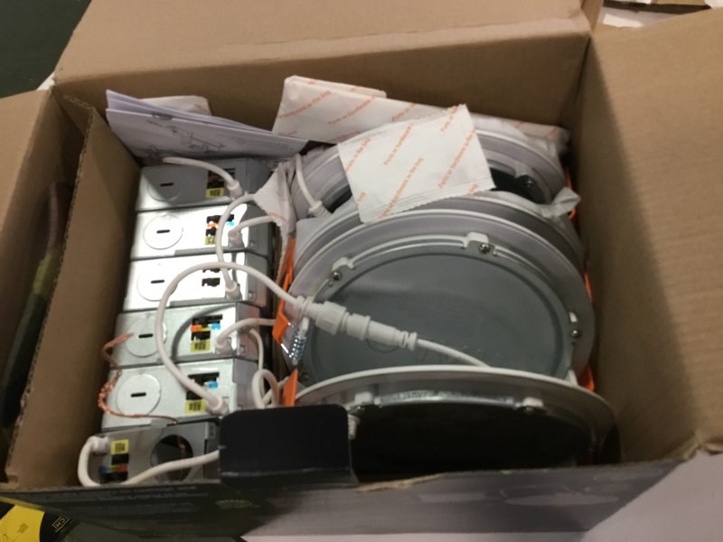 Condition photo showing As Is for (Incomplete). HALO HLB 6 inch LED Recessed Lighting Canless Dimmable Ceiling and Shower Light with Selectable Lumens and Color Temperature 2700K-5000K Wet Location Indoor Outdoor Sofit Downlight - HLBLSFS5-6PK Selectable Lumens 800/1000/1200 6.0