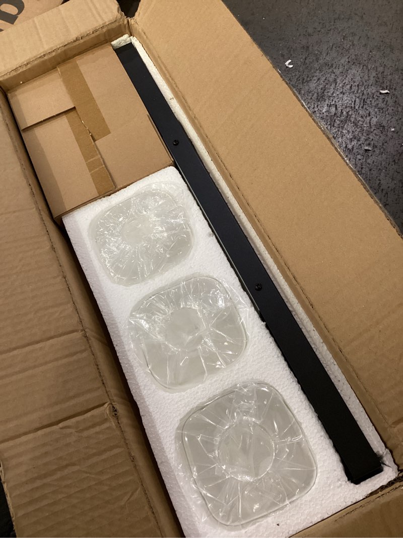 Condition photo showing Good Condition for black bathroom light fixtures, 3 lights bathroom lighting fixtures over mirror, square design & rectangle large backplate, modern vanity lighting fixtures, for bathroom/living room/bedroom black 3-light