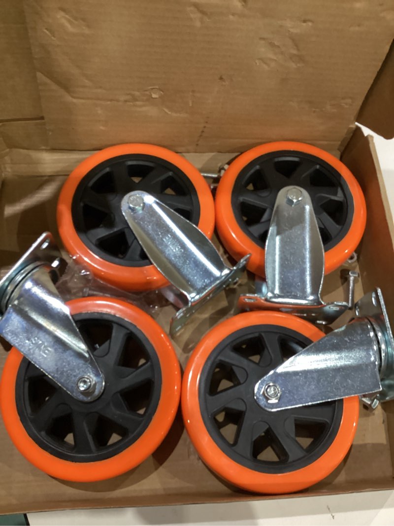Condition photo showing New/Like New for 6 Inch Caster Wheels Set of 4 (2 Rigid, 2 Swivel), Ball Bearing 360 Degree Plate Swivel Castors Wheel Load 3000 lbs, Casters for Furniture, Workbench, Dolly, Cart 2 Swivel + 2 Rigid 6 inch