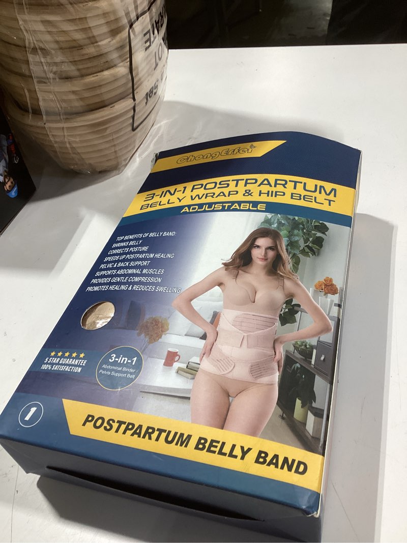 Condition photo showing New/Like New for chongerfei 3 in 1 postpartum support - recovery belly/waist/pelvis belt shapewear slimming girdle, beige, l for posture correction beige large