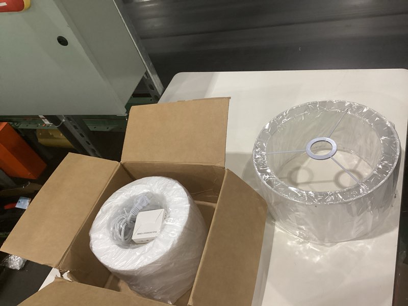 Condition photo showing New/Like New for Plug in Pendant Light, 15FT White Cord Hanging Lights with Plug in Cord, Hanging Light with On/Off Switch, Double Linen Shade Fabric Design, Pendant Llight Fixture for Bedroom Living Room Restaurant