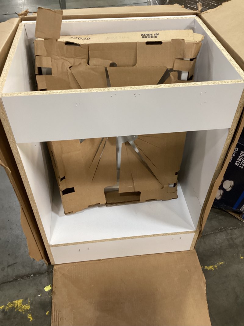 Condition photo showing As Is for project source 24-in white single sink bathroom vanity with white cultured marble top