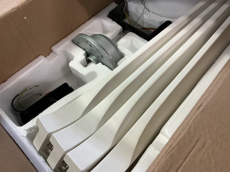 Condition photo showing As Is for WINGBO 48 Inch Ceiling Fan Without Light, Solid Wood Flush Mount Ceiling Fan with Remote Control, Re