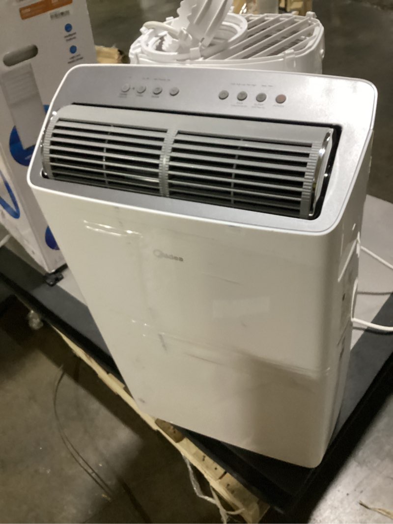 Condition photo showing As Is for midea duo 12,000 btu portable air conditioner, inverter, 3-in-1 ventilate, dehumidifier remote not included