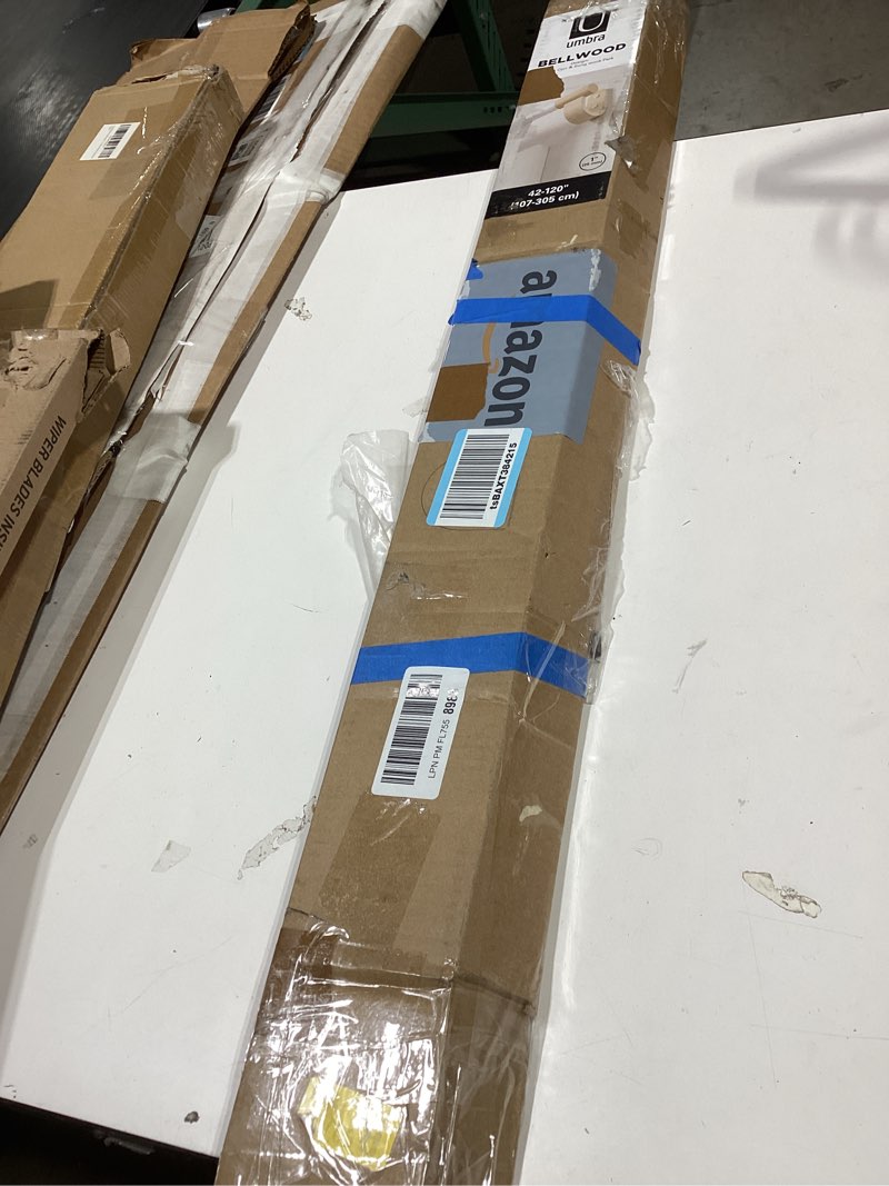 Condition photo showing As Is for umbra bellwood curtain rod for window drapery, adjustable length 42\" to 120\", set includes finials a