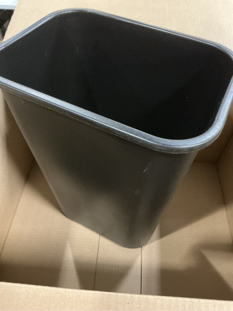 Condition photo showing New/Like New for rubbermaid commercial wastebasket trash container, 41qt/10.25 gal, plastic, black, stackable trash can for bedroom/bathroom/office, fits under desk/sink/cabinet 41 quarts black 1
