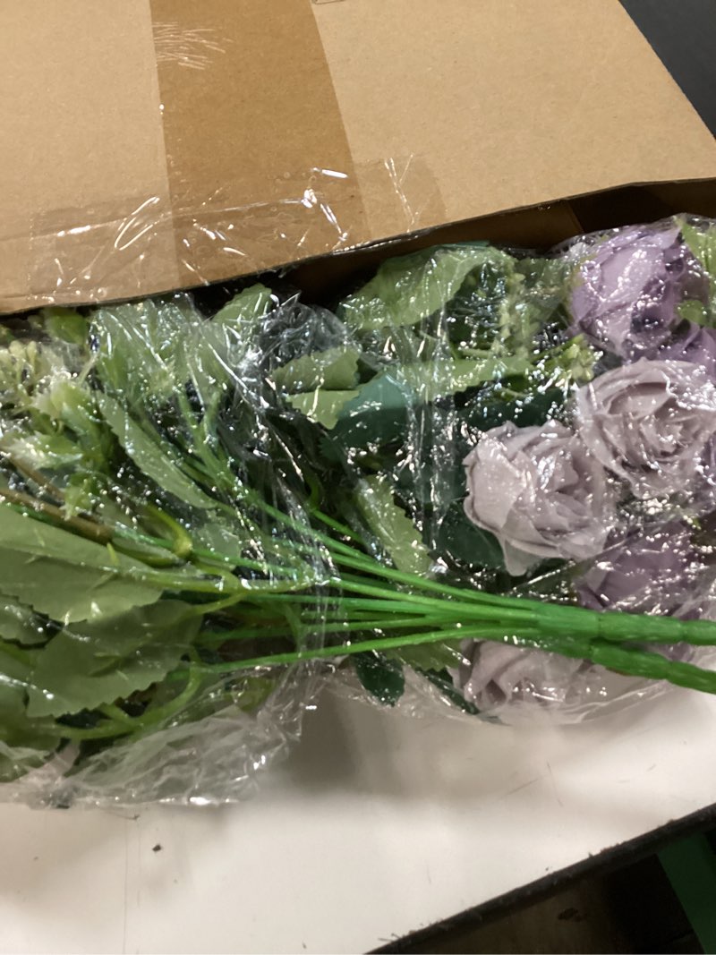 Condition photo showing Good Condition for zeyune 16 bunches 12 inch artificial mini rose bouquet 160 heads bridal flower bouquets fake silk rose bulk for valentine's day wedding bridal shower home office garden(purple and light purple)