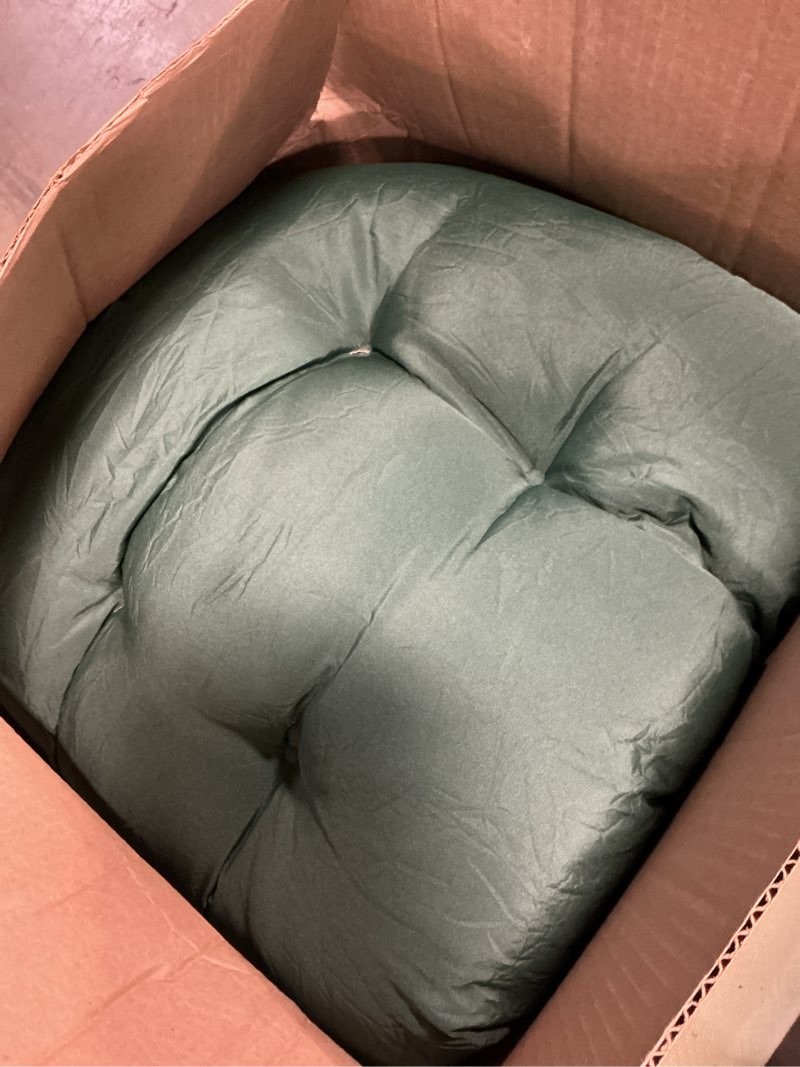 Condition photo showing Good Condition for danghoogy wicker chair cushions, waterproof outdoor loveseat cushions for patio furniture, 3 pieces wicker furniture cushions, 1 loveseat and 2 u-shaped cushions, green green wicker chair cushion