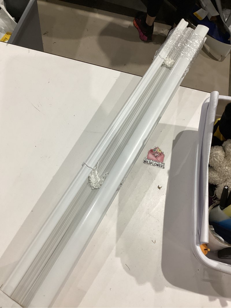 Condition photo showing As Is for project source light filtering 1-in slat width 59-in x 64-in cordless white vinyl light filtering mini-blinds