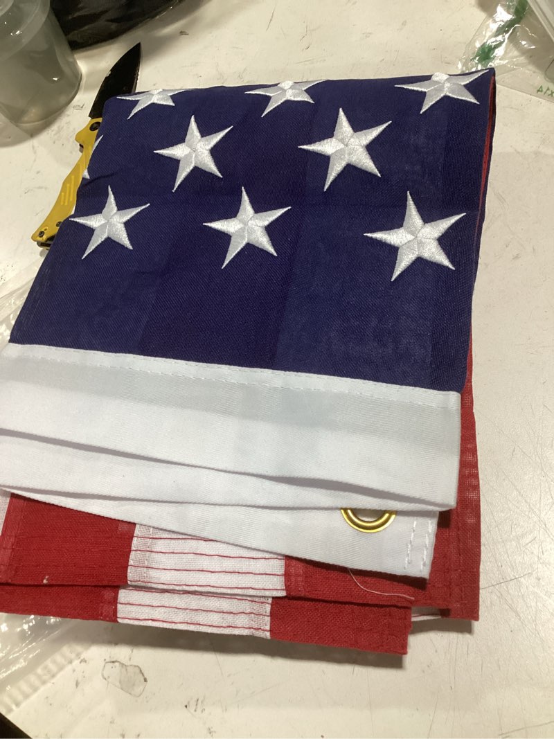Condition photo showing Good Condition for american flag 3x5 ft deluxe water resistant series made from heavy duty super tough spun polyester/embroidered stars/sewn stripes/brass grommets,us/usa flags perfect for outside 3 x 5 ft