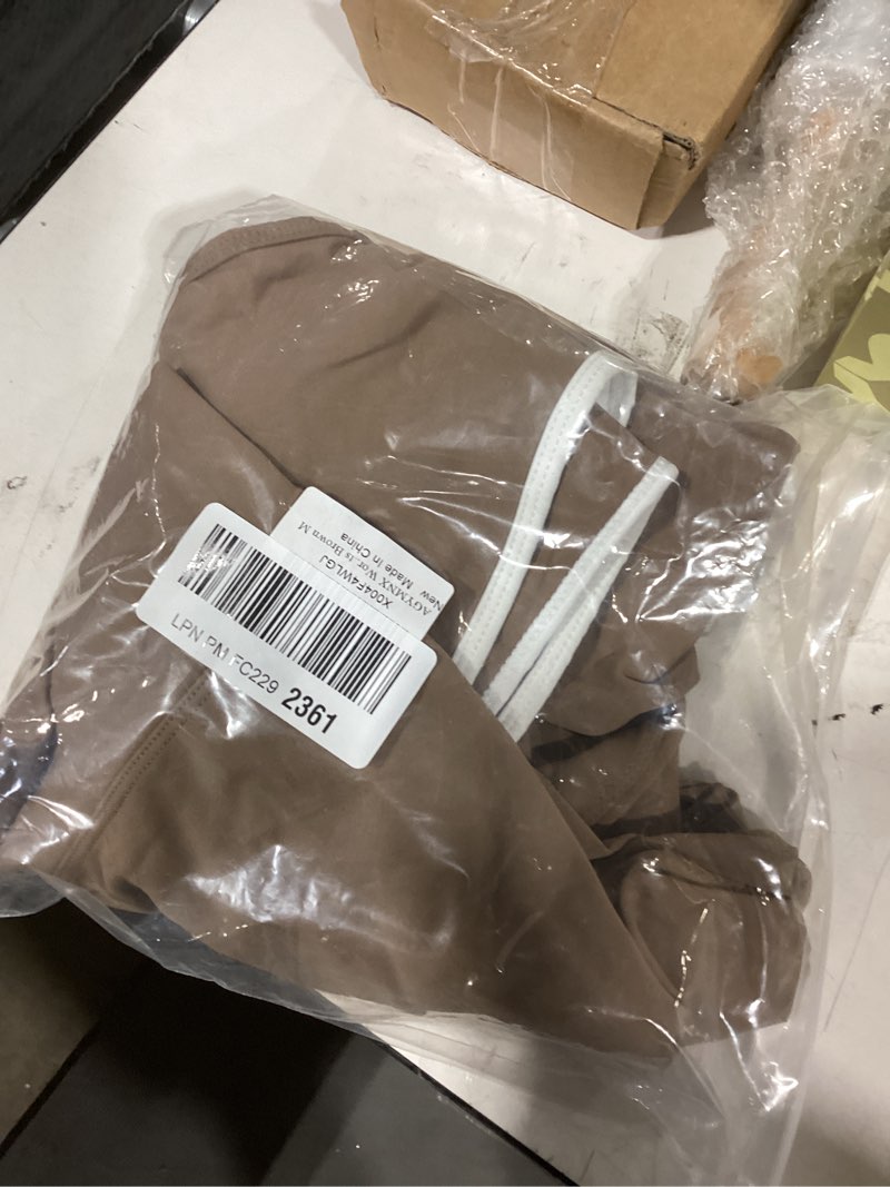 Condition photo showing Good Condition for Workout Sets for Women 2 Piece Outfits Seamless High Waist Leggings Yoga Long Sleeve Crop Tops Athletic Gym Sets Brown Medium