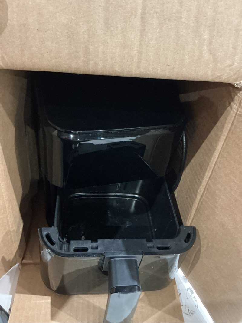 Condition photo showing As Is for newbulig air fryer, compact digital 3 qt airfryer with nonstick plate & dishwasher safe basket, quick easy meals, features auto shutoff and simple touchscreen, ideal for small spaces black 3qt