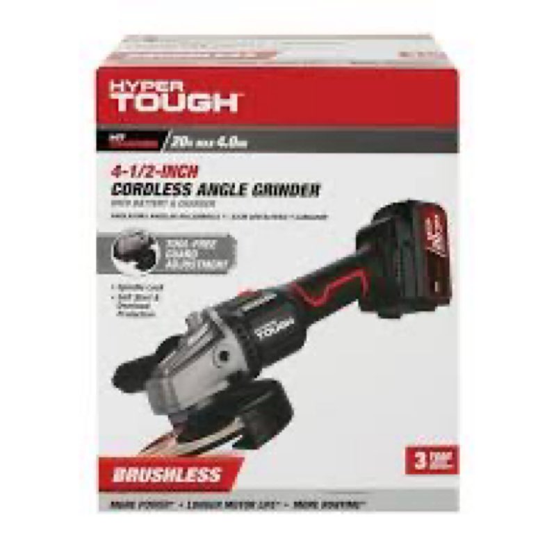 hyper tough 20v max brushless 4.5-inch cordless angle grinder with 4.0ah lithium-ion battery and charger