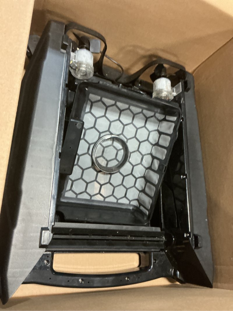 Condition photo showing As Is for solar powered robotic pool skimmer cleaner, 6+ hours runtime, auto obstacle avoidance, dual charging (solar/adapter), ipx7 for pools up to 1600 sq/ft