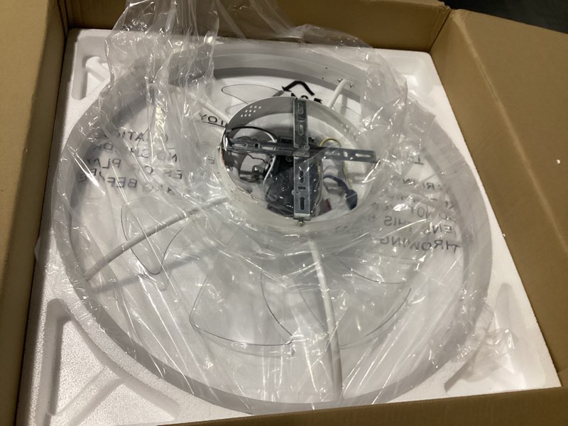 Condition photo showing Good Condition for volisun low profile ceiling fans with lights and remote, 23.6in flush mount ceiling fans with light, 3000k-6500k dimmable fandelier led fan light, white bladeless ceiling fans with lights for bedroom white 23.6 inch