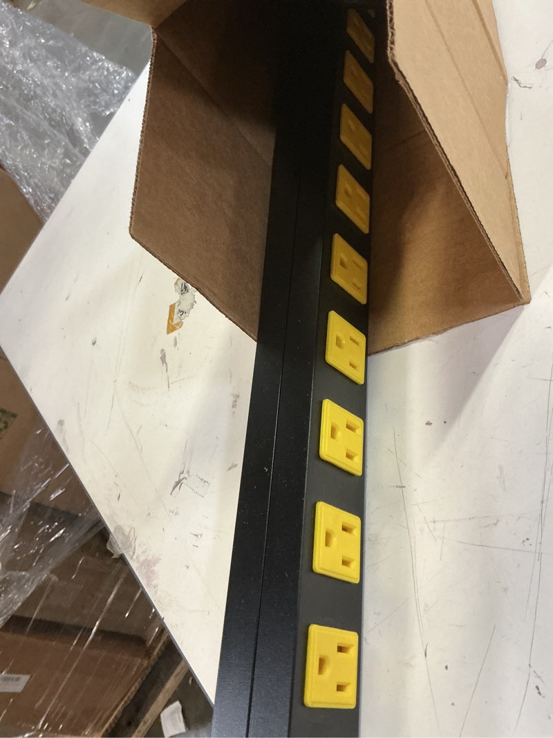 Condition photo showing Good Condition for 12 outlet long power strip, 3ft power cord, 2100 joules surge protector, wide spaced outlet power bar, overload protection switch, industrial heavy duty for work bench, shop, garage 12 outlet 3 ft