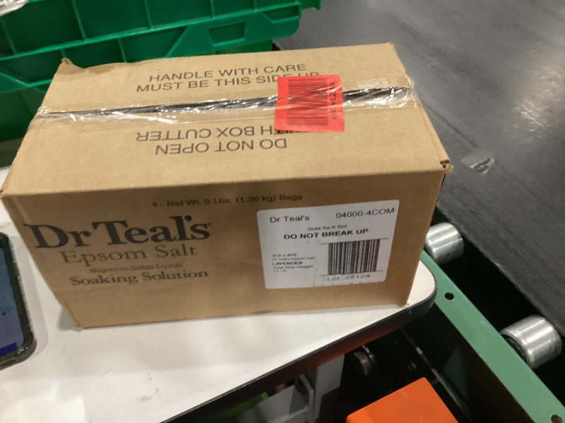 Condition photo showing New/Like New for Dr Teal's Pure Epsom Magnesium Salt Soak, Soothe & Sleep with Lavender, 3 lb (Pack of 4)