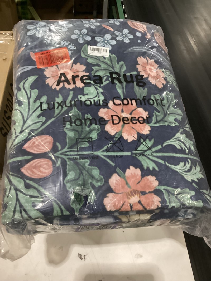 Condition photo showing New/Like New for moynesa floral washable 8x10 rug, large area rugs for living room, soft 8 x 10 boho bedroom rugs, non slip botanical ultra thin floor carpet for dining room nursery, blue 8' x 10' (rectangular) blue