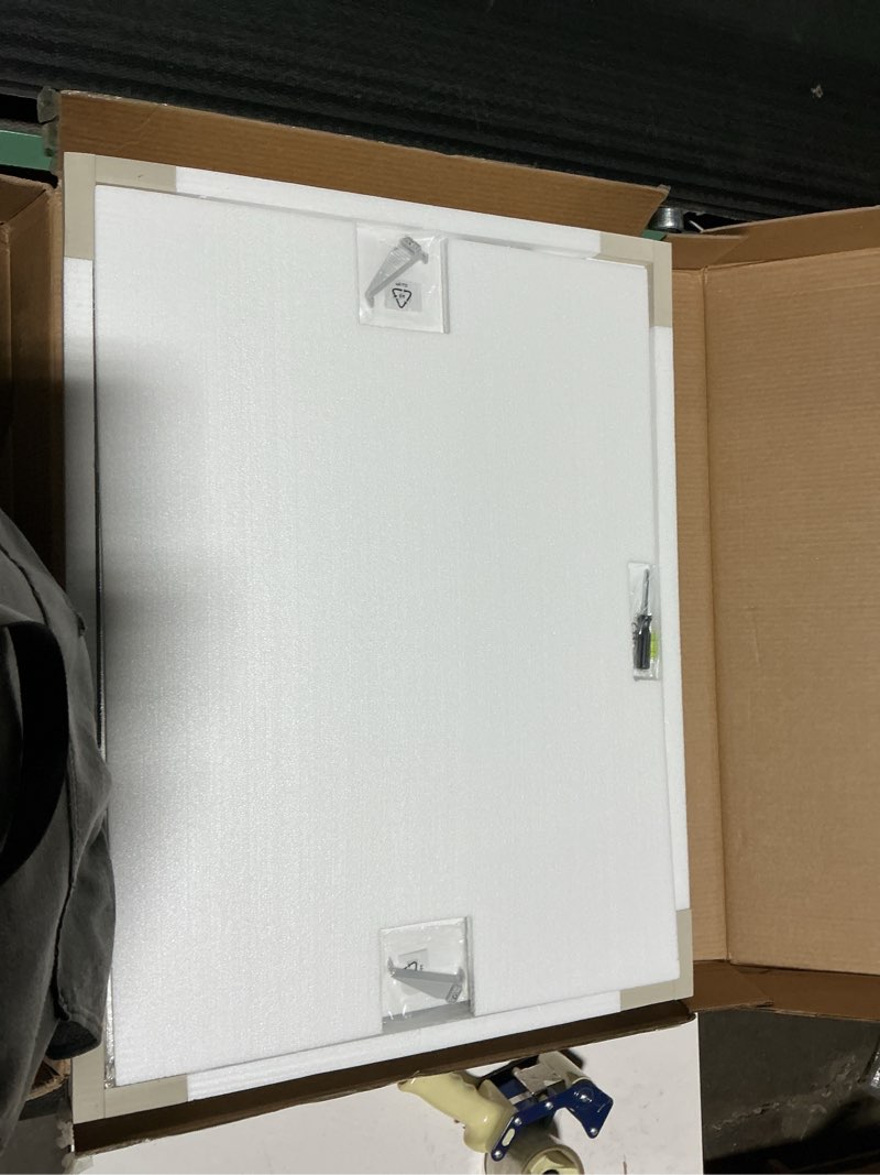 Condition photo showing Good Condition for TokeShimi 24x32 Mirrored Medicine Cabinet Recessed or Wall Mount, Aluminum Tempered Silver Bathroom Medicine Cabinet with Mirror with Stepless Adjustable Storage Metal for Modern Farmhouse Silver 24x32 IN