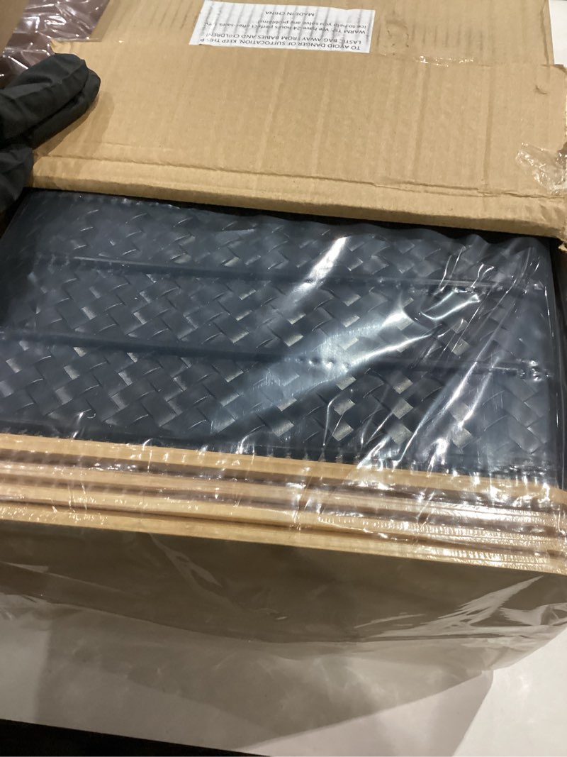 Condition photo showing Good Condition for 4 Packs Storage Bins with Bamboo Lids - Plastic Storage Containers with Lids Stackable Storage Box: Storages Baskets for Organizing Desktop Closet Playroom Classroom Office, Black