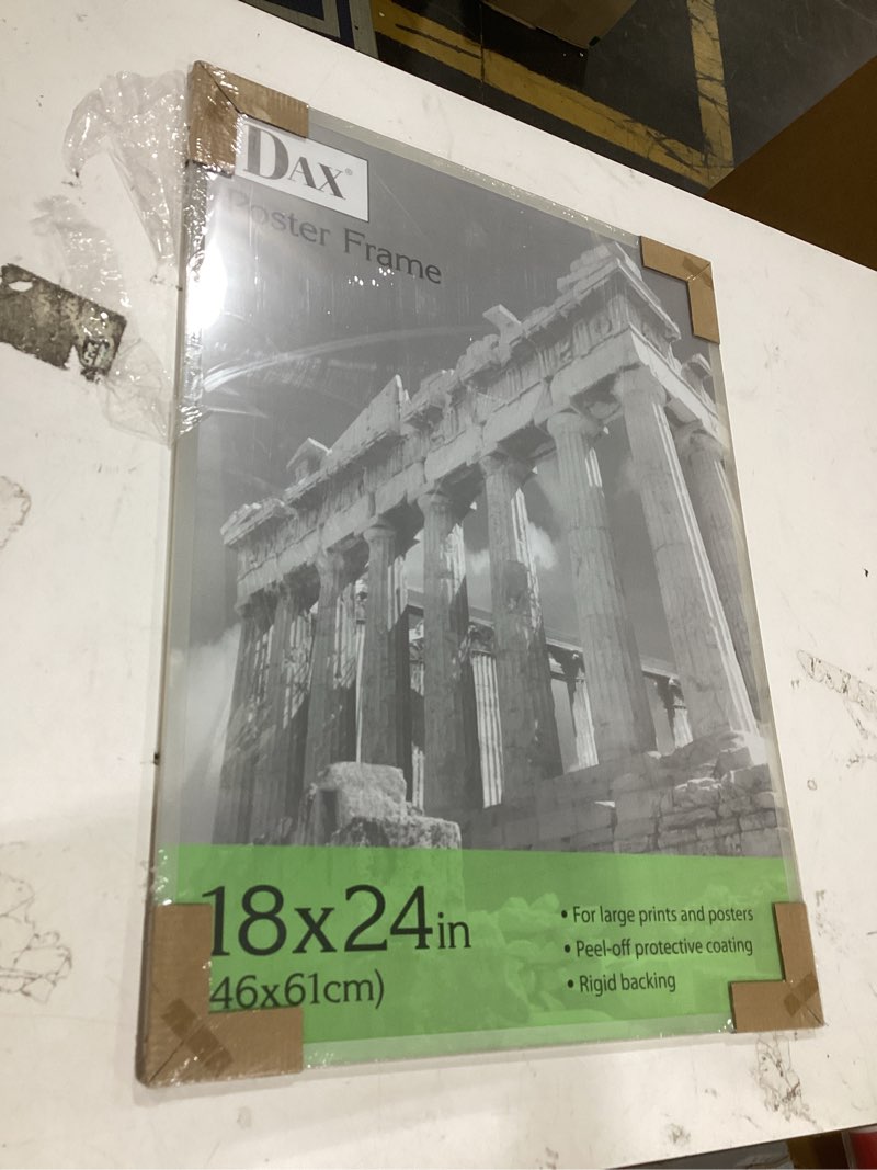 Condition photo showing As Is for u-channel poster frame, contemporary clear plastic window, 18 x 24, clear border