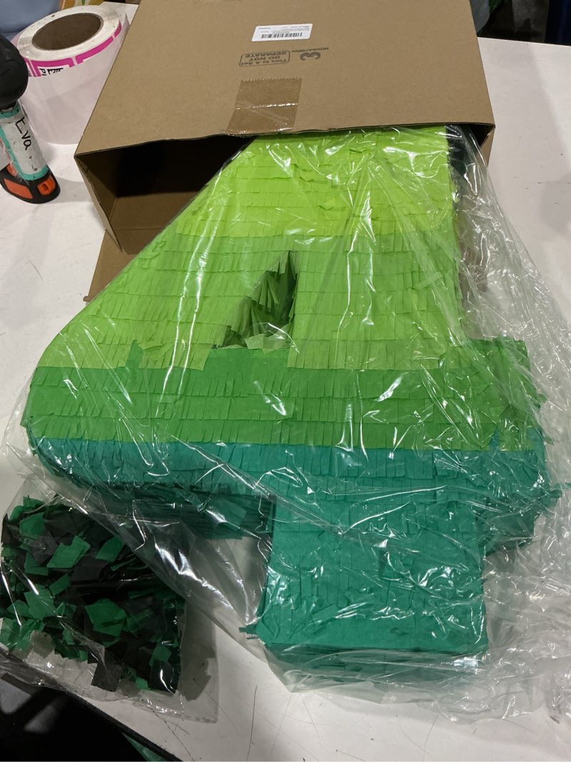 Condition photo showing Good Condition for winnerwhy number piñata decorations 16 inch gradient green piñata with blindfold stick and confetti for birthday baby shower safari jungle themed party supplies centerpiece number 4