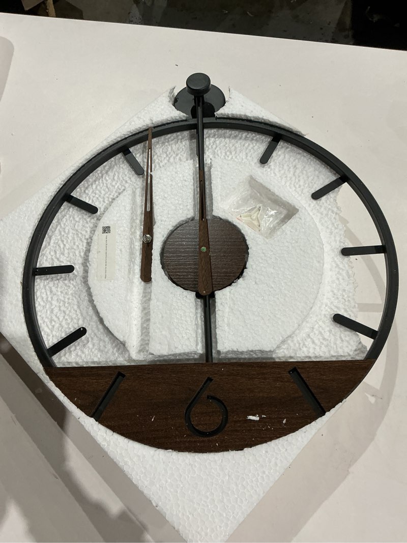 Condition photo showing Good Condition for modern wood walnut dial wall clock, large simple wall decor metal frame silent non ticking clock for living room decor, kitchen, bedroom, study decoration, handmade home gift idea, 15.8 in 1.medium 18.5in(47cm)