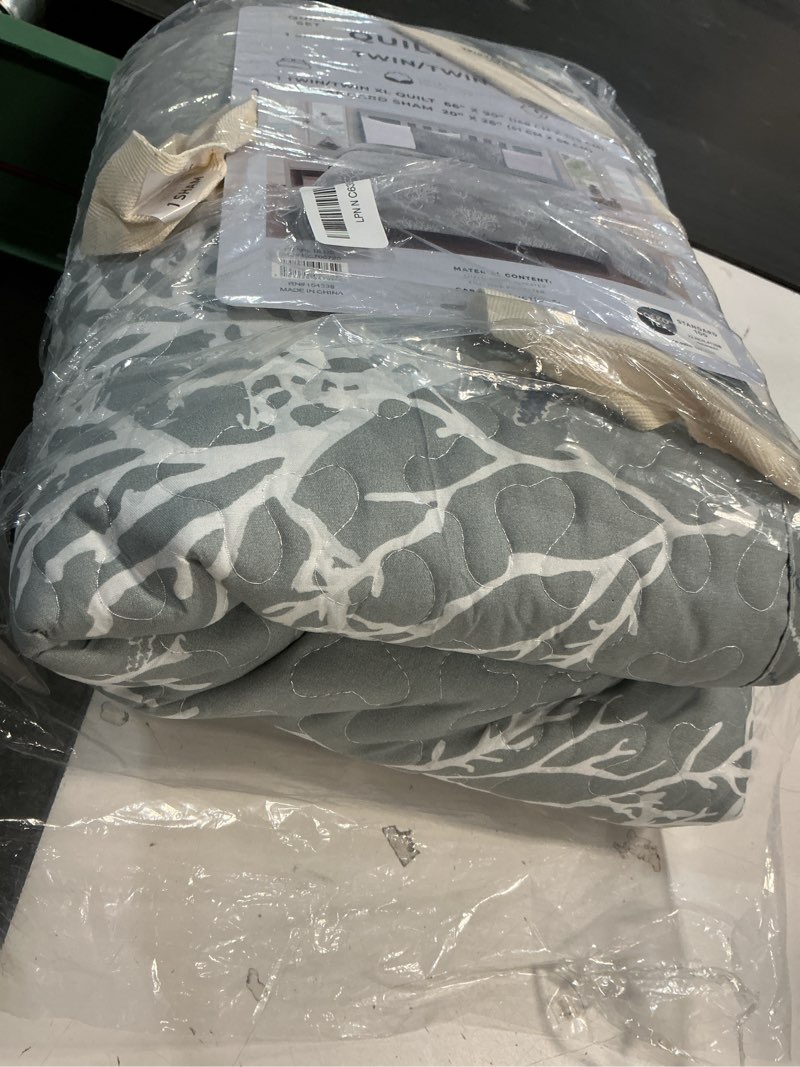 Condition photo showing Good Condition for great bay home coastal quilt set - 2-piece twin/twin xl size nautical bedding set - lightweight, all-season, reversible bedspread (pearl blue) twin / twin xl pearl blue