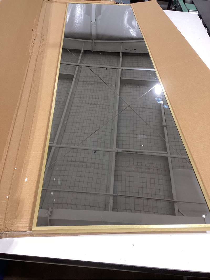 Condition photo showing Good Condition for delma full length mirror,large floor mirror with aluminum frame for bedroom, bathroom, living room,wall mount or freestanding design(with stand,rect 56x15-gold) gold 56"l x 15"w x 1pcs