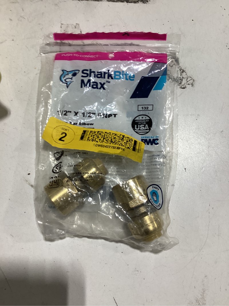 Condition photo showing Good Condition for max 1/2 in. push-to-connect x fip brass 90-degree drop ear elbow fitting