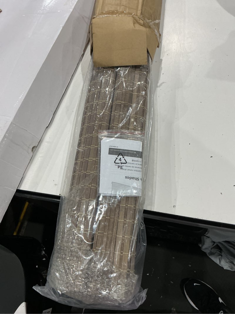 Condition photo showing Good Condition for lazblinds cordless bamboo roman shades, 34.5x64, bdp-driftwood | privacy blinds for interior windows, room darkening roll up bamboo blinds for home & patio privacy - driftwood 34.5" w x 64" h