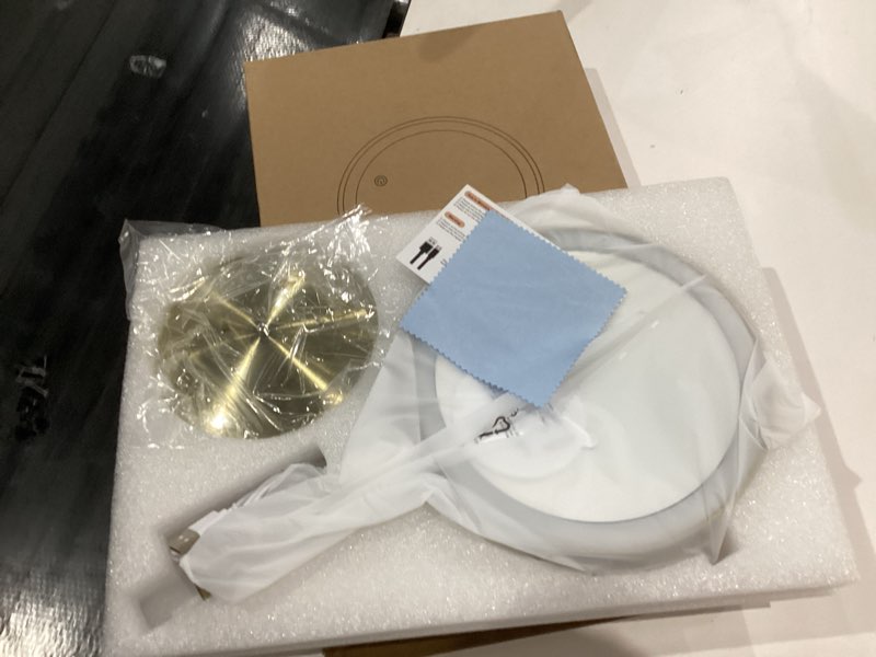 Condition photo showing New/Like New for Matekxy 8" Lighted Makeup Mirror with Magnification - 1X/10X Magnifying Desk Mirror with Rechargeable LED Lights, 3 Colors Dimmable Tabletop Mirror, Brass Gold