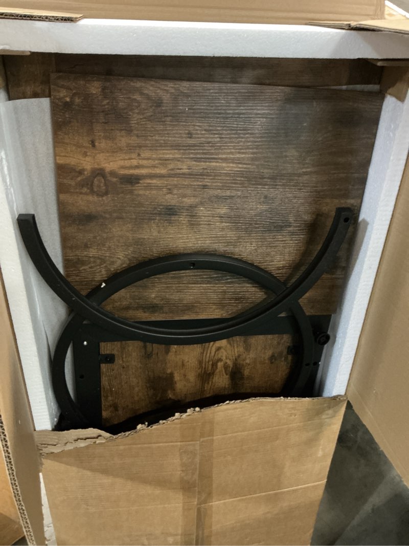 Condition photo showing Good Condition for GiftGo Rustic Coffee Table with Storage Industrial 3 Tier Center Living Room Table Farmhouse Wooden Rectangle Cocktail Tea Table for Office Bedroom Elegant Full Moon Round Metal Frame (Brown, L-47) L-47 Brown