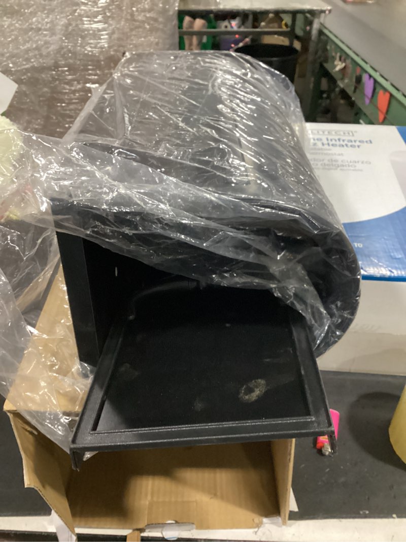 Condition photo showing As Is for architectural mailboxes standard (401-999-cu in) metal black post mount mailbox