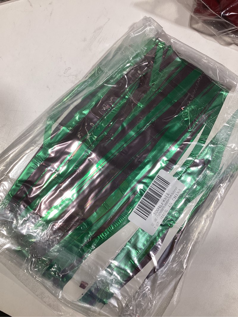 Condition photo showing Good Condition for 4 Pack Football Party Decorations,3.28 Ft x 6.56 Ft Football Tinsel Backdrop,Brown Green Foil Fringe Curtains Streamer Backdrop Birthday Party Decorations Sports Background 39.4"W x 78.7"L (Pack of 4) Brown Green
